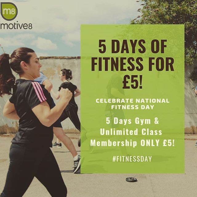 It’s here! Our week long celebration of #nationalfitnessday We have 5 days of offers. Day 1 = 5 days of Gym & Class Membership ONLY £5. Call into the studio or message us to book #fitnessday #fitness2me #affordablefitness #leeds #leedsdeals #leedsbargains #gymlife #gym #groupfitness