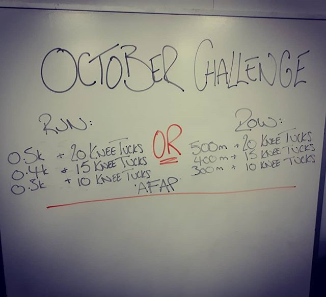 New month means new challenge! We even have a choice this month!! #challenge #monthlychallenge #gymlife #gym #fitfam #goforit #justdoit #cardio #abs #cardioandabs #asfastaspossible #run #row #kneetucks