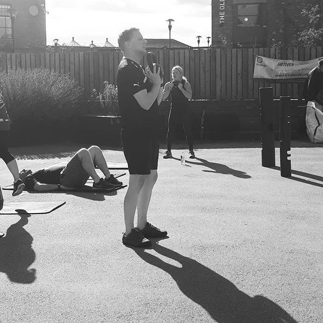 Making the most of the October sunshine and smashing it at lunchtime circuits. #circuittraining #trainhard #outdoorworkout #kettlebell #personaltraining #personaltrainer #motive8north #motive8 #leedsgym #leeds #goal