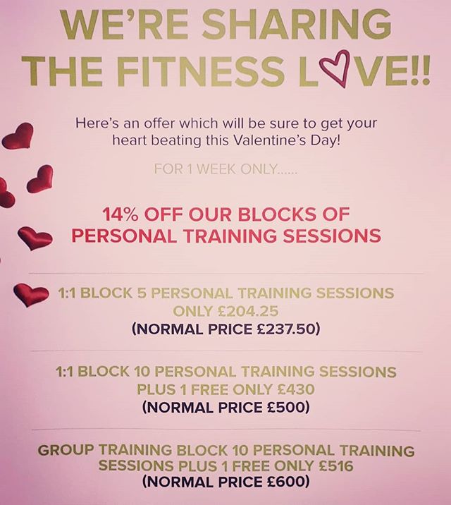 Sharing the fitness love!! #fitnesslove #valentinesday #discount #fitfam #beourvalentine #pinktint #personaltrainers #motive8north #leedsdeals